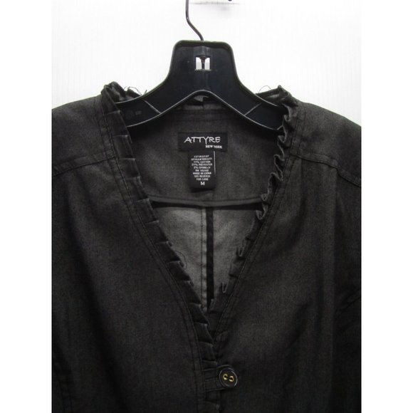 Attyre Jacket Medium Button Up Blazer Ruffled Career Preppy V-Neck - Picture 2 of 9